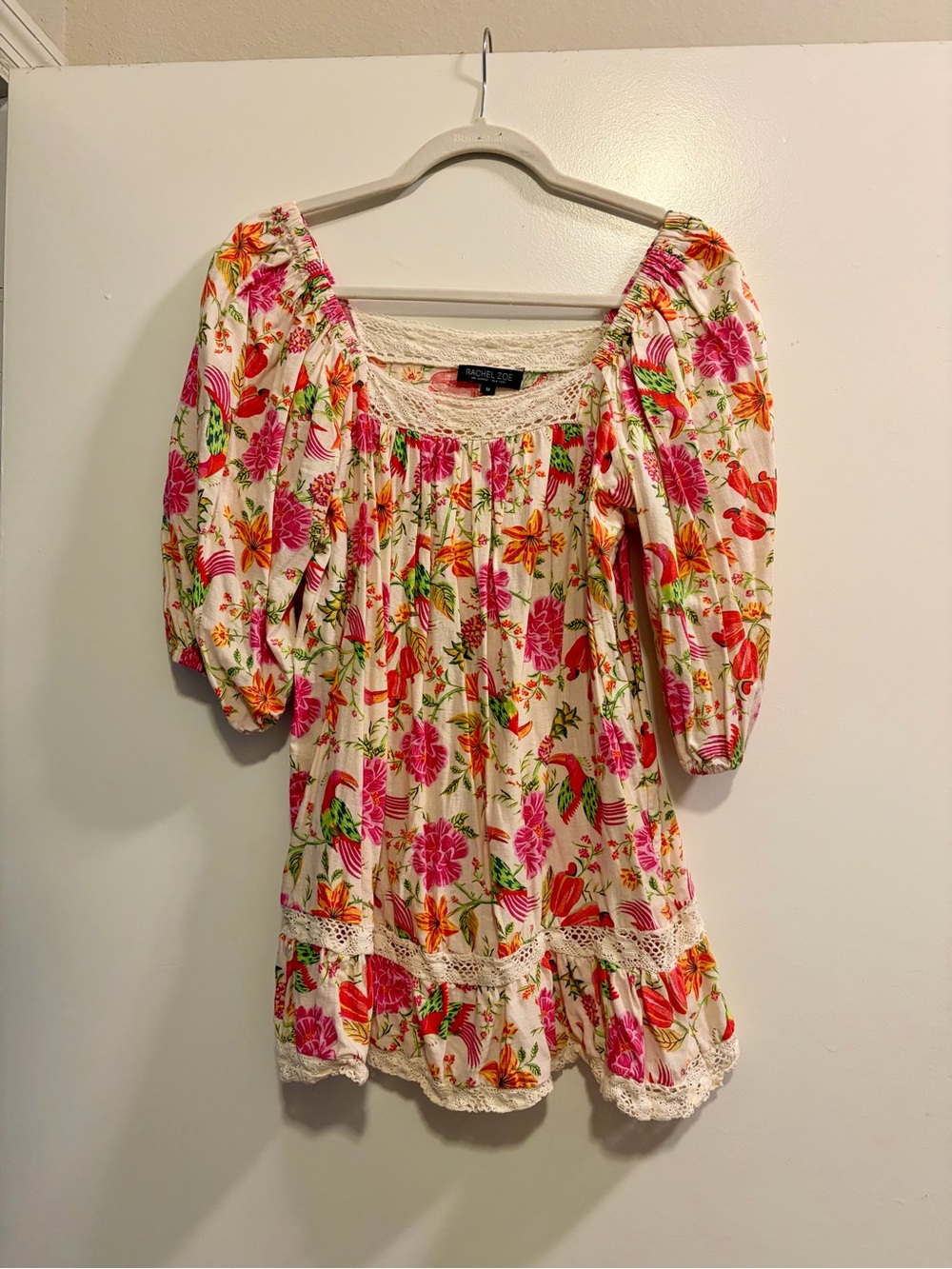 Rachel Zoe Cream Tunic with Pink, Orange & Green Floral Print